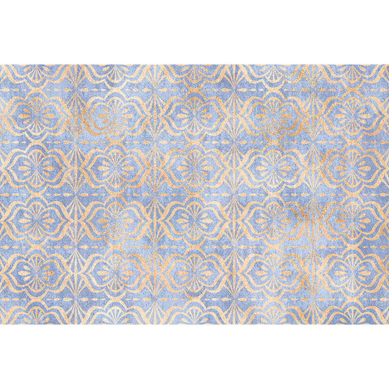 Retro Tribal Geometric Pattern Rug Brown and Blue Rug Polyester Washable Pet Friendly Anti-Slip Carpet for Living Room