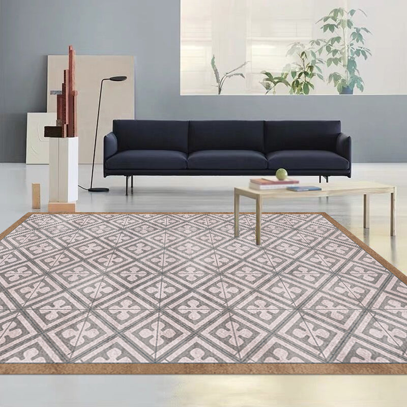 Retro Tribal Geometric Pattern Rug Brown and Blue Rug Polyester Washable Pet Friendly Anti-Slip Carpet for Living Room