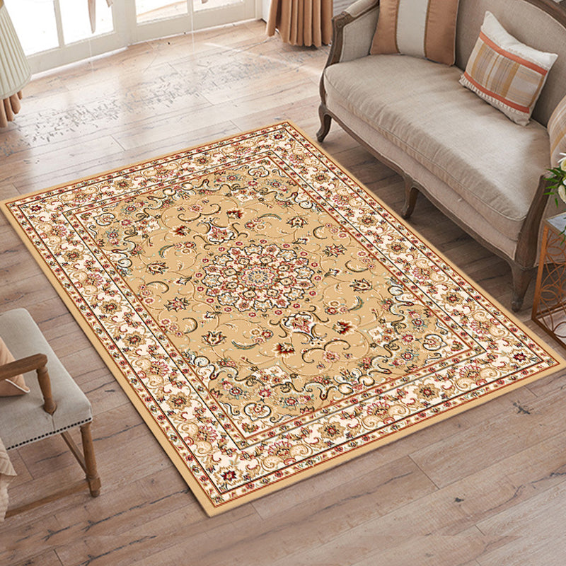 Unique Tribal Flower Pattern Rug Multicolor Bohemian Rug Polyester Pet Friendly Non-Slip Backing Washable Area Rug for Living Room