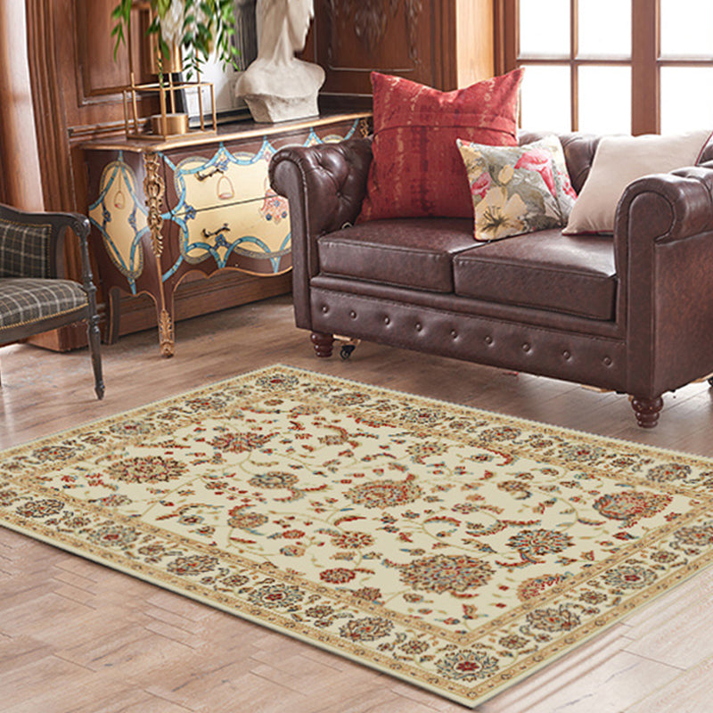 Unique Tribal Flower Pattern Rug Multicolor Bohemian Rug Polyester Pet Friendly Non-Slip Backing Washable Area Rug for Living Room