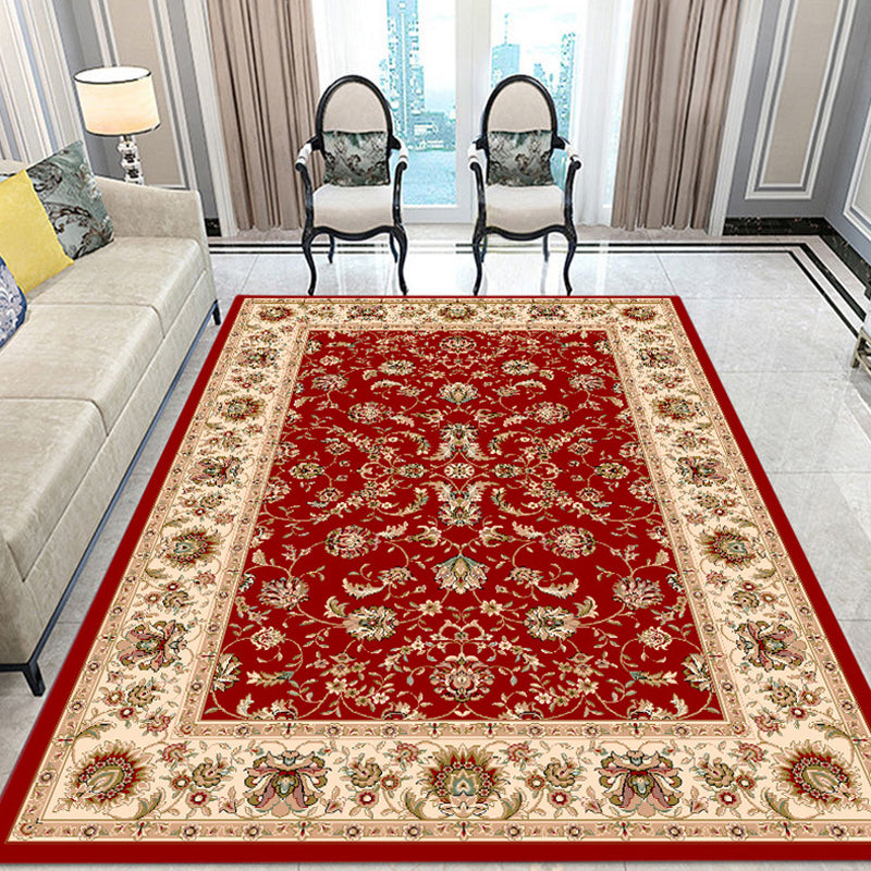 Unique Tribal Flower Pattern Rug Multicolor Bohemian Rug Polyester Pet Friendly Non-Slip Backing Washable Area Rug for Living Room