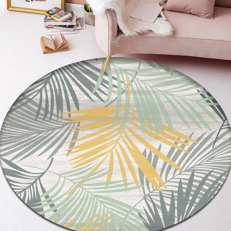 Modern Botanical Pattern Rug with Feather Multicolor Polyester Rug Washable Pet Friendly Non-Slip Area Rug for Living Room