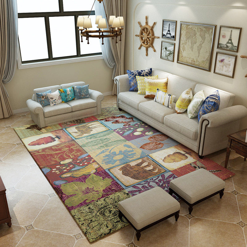 Multicolor Retro Rug Polyester Tribal Pattern Rug Pet Friendly Washable Anti-Slip Backing Carpet for Decoration