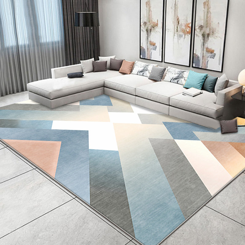 Multicolor Contemporary Rug Polyester Geometric Pattern Rug Pet Friendly Washable Anti-Slip Backing Carpet for Living Room