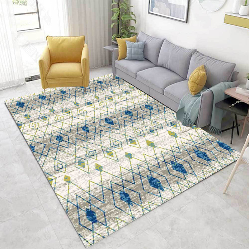 Vintage Tribal Pattern Rug Green and Blue Rug Polyester Washable Pet Friendly Anti-Slip Carpet for Living Room