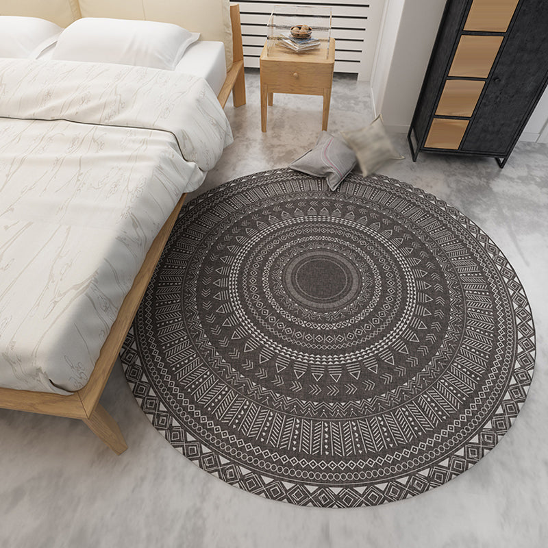 Bohemian Tribal Pattern Rug Grey Multicolor Polyester Rug Washable Pet Friendly Non-Slip Area Rug for Living Room