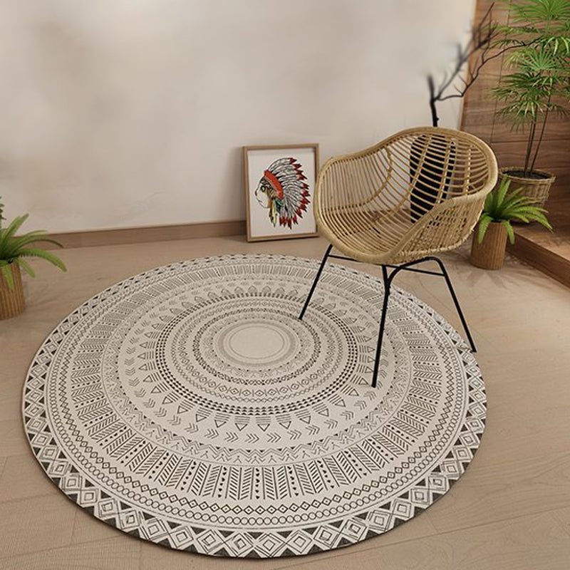 Bohemian Tribal Pattern Rug Grey Multicolor Polyester Rug Washable Pet Friendly Non-Slip Area Rug for Living Room