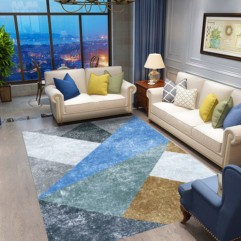 Casual Geometric Pattern Rug with Stripe Multicolor Nordic Rug Polyester Pet Friendly Non-Slip Backing Washable Area Rug for Living Room