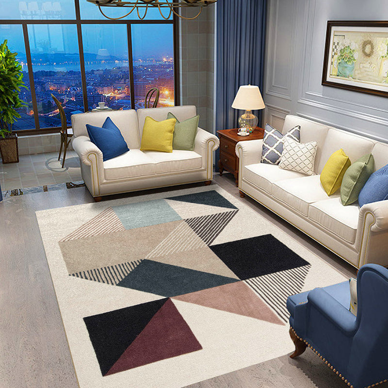 Casual Geometric Pattern Rug with Stripe Multicolor Nordic Rug Polyester Pet Friendly Non-Slip Backing Washable Area Rug for Living Room