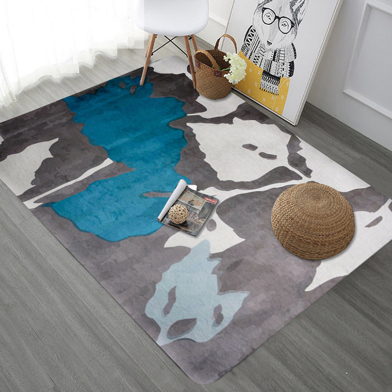 Unique Botanical Pattern Rug Grey Modernist Rug Polyester Washable Pet Friendly Anti-Slip Carpet for Living Room