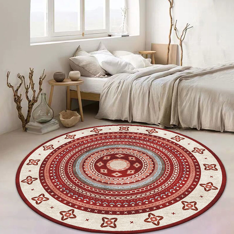 Moroccan Tribal Circles Pattern Rug Multicolor Bohemian Rug Polyester Pet Friendly Non-Slip Backing Washable Area Rug for Living Room