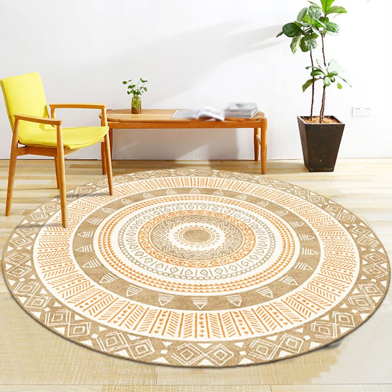 Moroccan Tribal Circles Pattern Rug Multicolor Bohemian Rug Polyester Pet Friendly Non-Slip Backing Washable Area Rug for Living Room