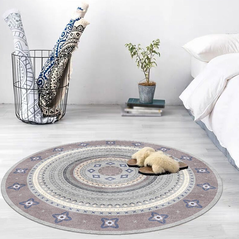 Moroccan Tribal Circles Pattern Rug Multicolor Bohemian Rug Polyester Pet Friendly Non-Slip Backing Washable Area Rug for Living Room