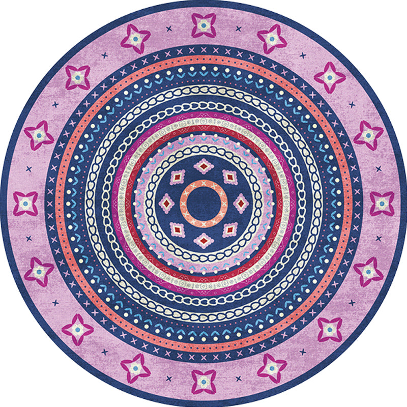 Moroccan Tribal Circles Pattern Rug Multicolor Bohemian Rug Polyester Pet Friendly Non-Slip Backing Washable Area Rug for Living Room