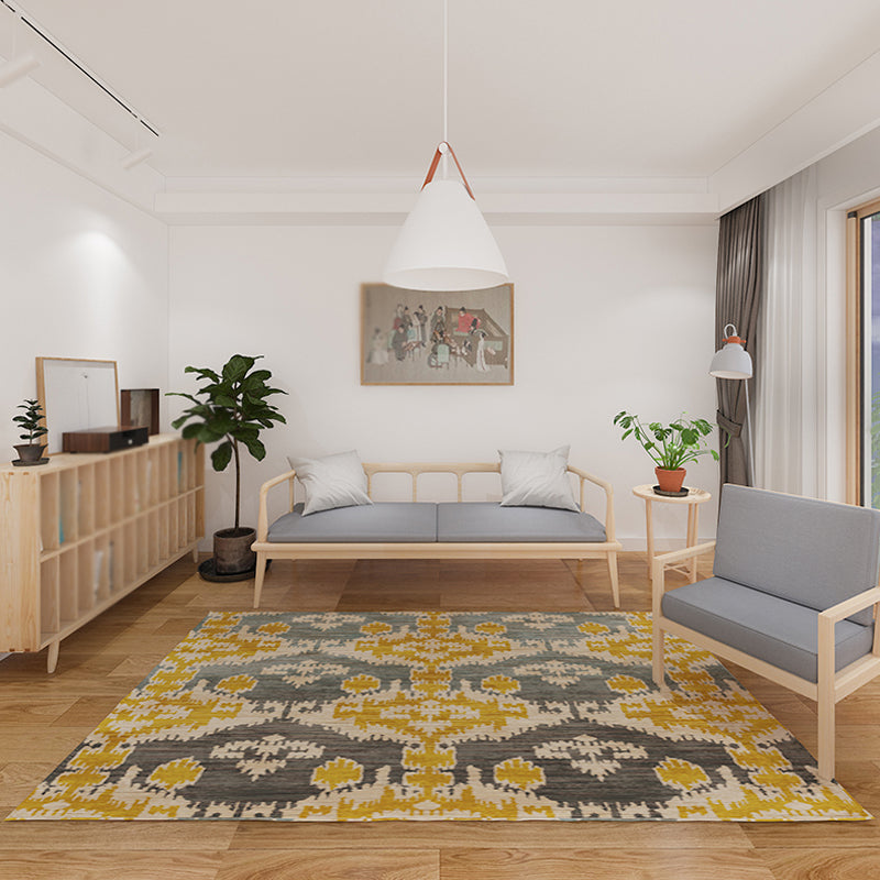Vintage Tribal Pattern Rug Multicolor Rug Polyester Machine Washable Pet Friendly Anti-Slip Carpet for Living Room