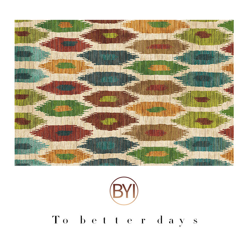 Vintage Tribal Pattern Rug Multicolor Rug Polyester Machine Washable Pet Friendly Anti-Slip Carpet for Living Room