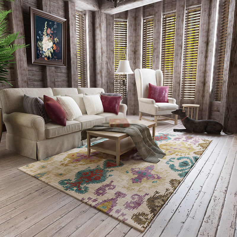 Vintage Tribal Pattern Rug Multicolor Rug Polyester Machine Washable Pet Friendly Anti-Slip Carpet for Living Room