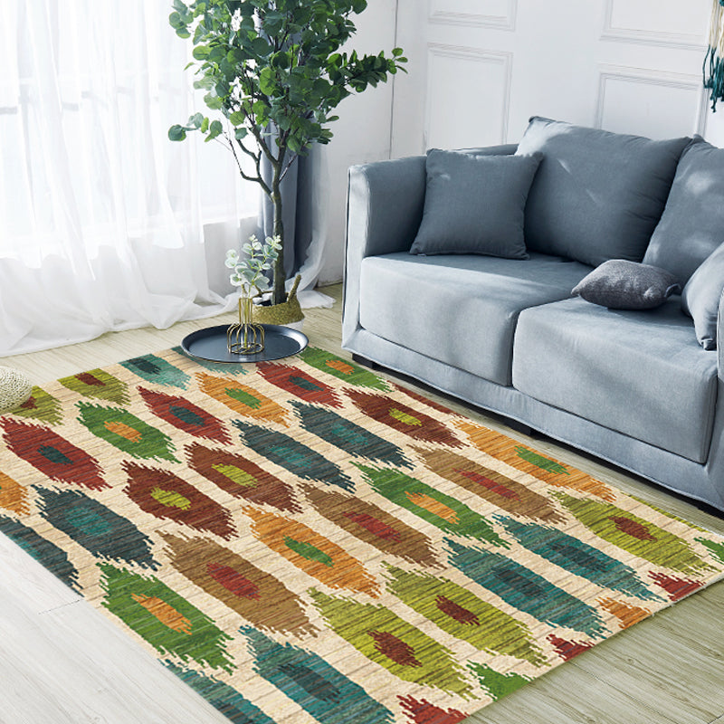 Vintage Tribal Pattern Rug Multicolor Rug Polyester Machine Washable Pet Friendly Anti-Slip Carpet for Living Room