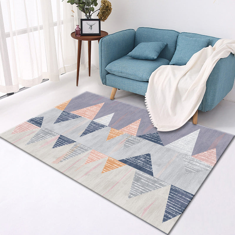 Stylish Geometric Pattern Rug Multicolor Contemporary Rug Polyester Pet Friendly Non-Slip Backing Washable Area Rug for Living Room