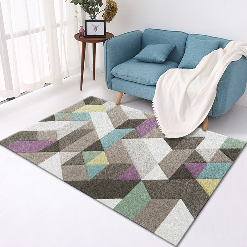 Stylish Geometric Pattern Rug Multicolor Contemporary Rug Polyester Pet Friendly Non-Slip Backing Washable Area Rug for Living Room