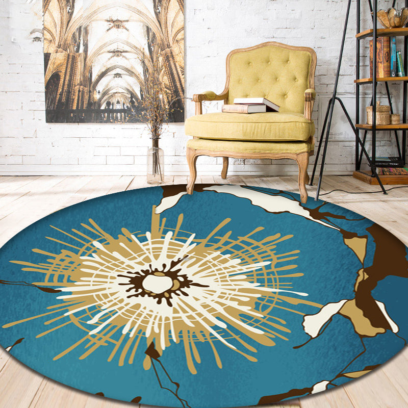 Contemporary Radial Pattern Rug Blue Synthetics Rug Washable Pet Friendly Non-Slip Area Rug for Living Room