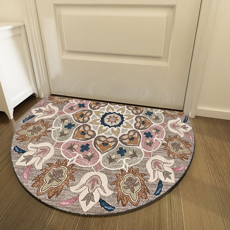 Moroccan Tribal Floral Pattern Rug Multicolor Polyester Rug Washable Pet Friendly Non-Slip Area Rug for Living Room