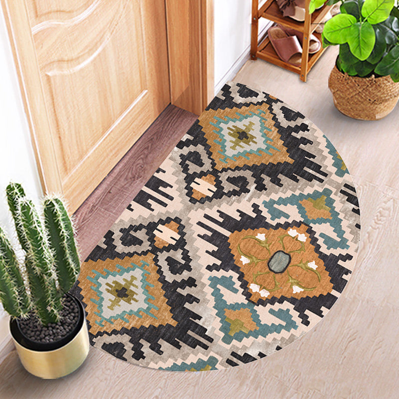 Moroccan Tribal Floral Pattern Rug Multicolor Polyester Rug Washable Pet Friendly Non-Slip Area Rug for Living Room