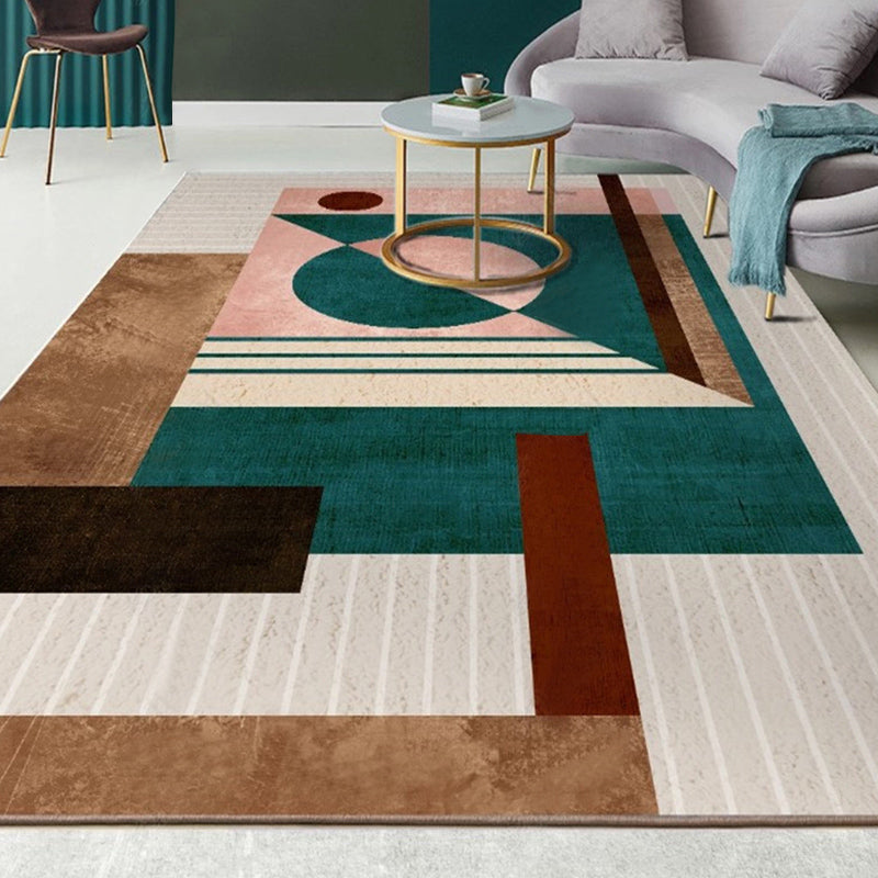 Stylish Colorblock Rug Orange Multicolor Contemporary Rug Polyester Pet Friendly Non-Slip Backing Washable Area Rug for Living Room
