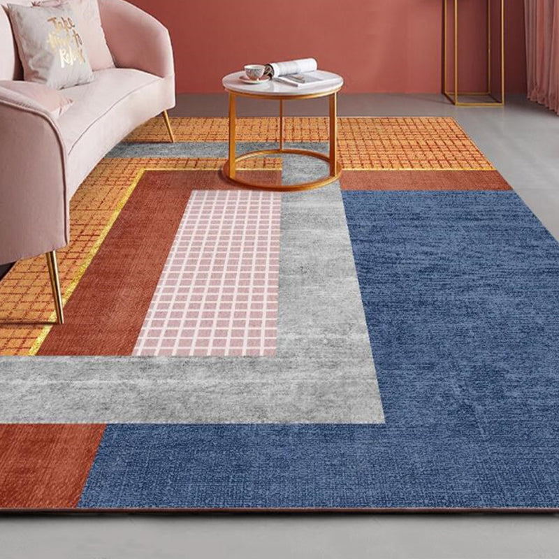 Stylish Colorblock Rug Orange Multicolor Contemporary Rug Polyester Pet Friendly Non-Slip Backing Washable Area Rug for Living Room