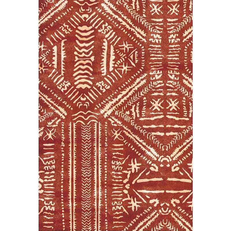 Red Vintage Rug Polyester Tribal Pattern Rug Pet Friendly Washable Anti-Slip Backing Carpet for Decoration