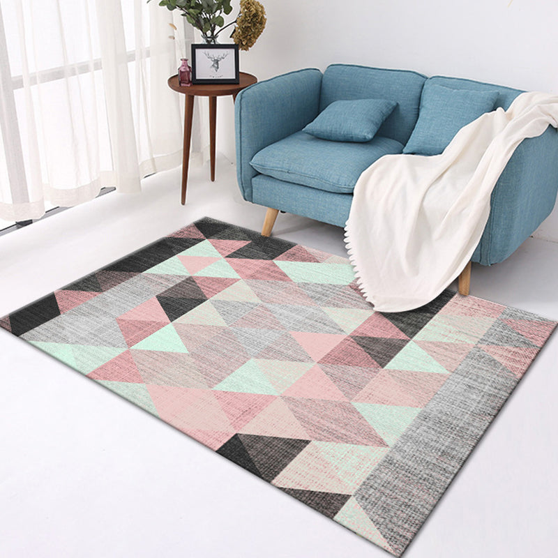Multicolor Casual Rug Polyester Geometric Pattern Rug Pet Friendly Machine Washable Anti-Slip Backing Carpet for Decoration