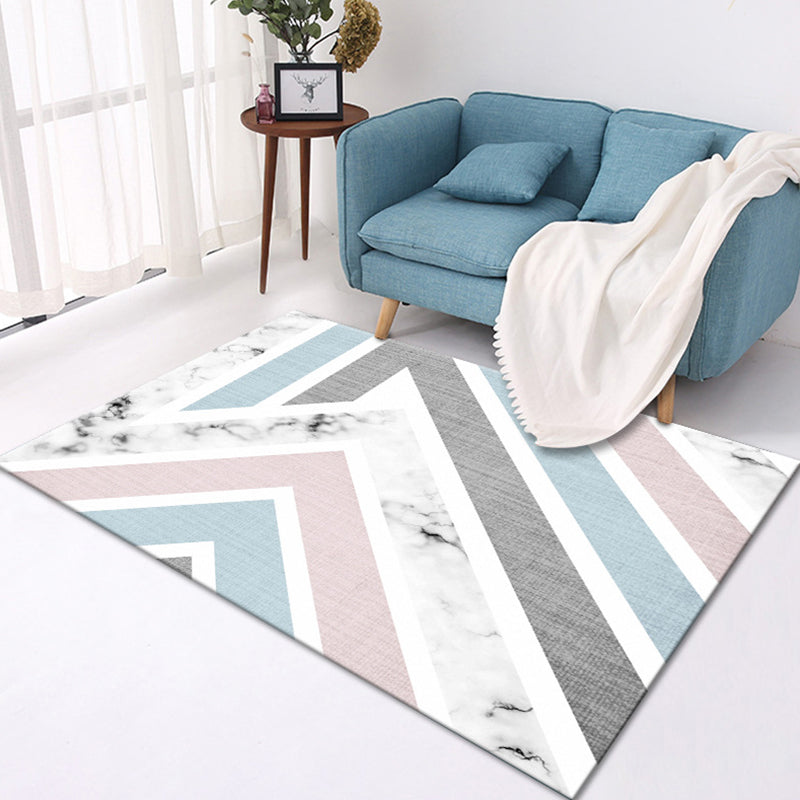 Multicolor Casual Rug Polyester Geometric Pattern Rug Pet Friendly Machine Washable Anti-Slip Backing Carpet for Decoration