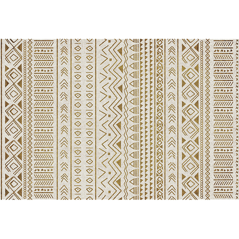 Stylish Tribal Geometric Pattern Rug with Stripe Grey Bohemian Rug Polyester Pet Friendly Non-Slip Backing Washable Area Rug for Living Room