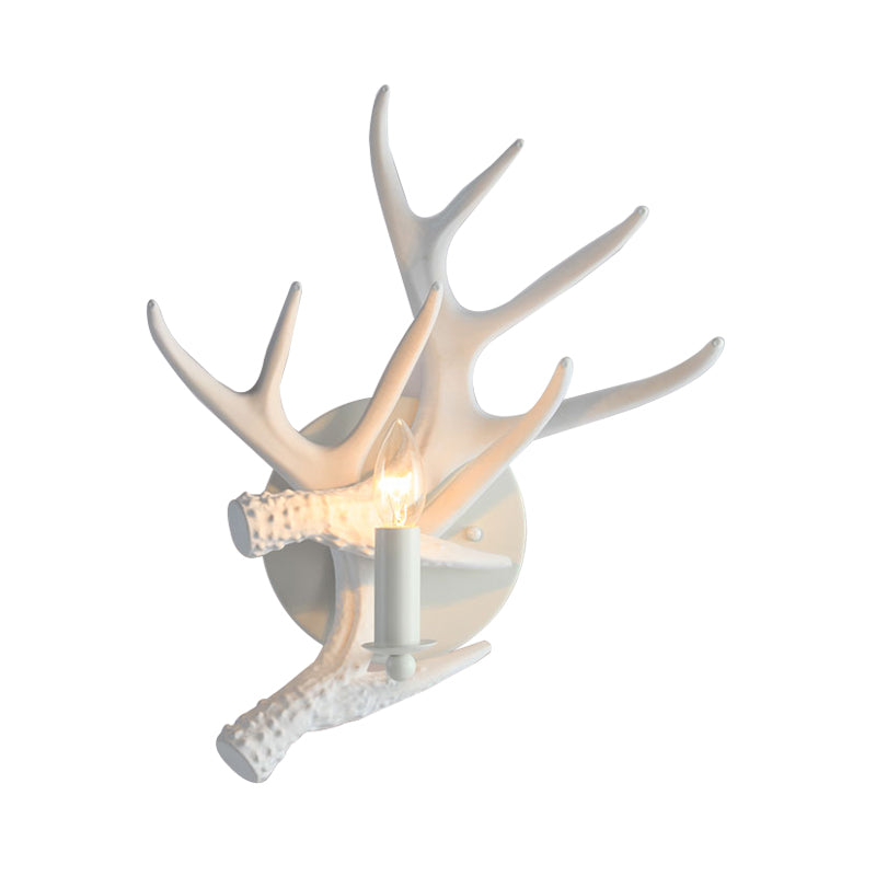 Rustic Style Antlers Wall Lamp Resin Single Bulb Sconce Light in White Finish for Lodge Villa