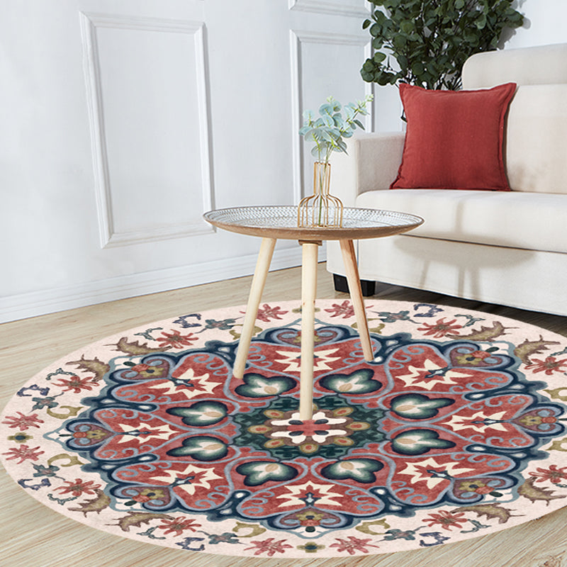 Unique Flower Pattern Rug Multicolor Moroccan Rug Polyester Pet Friendly Non-Slip Backing Washable Area Rug for Living Room