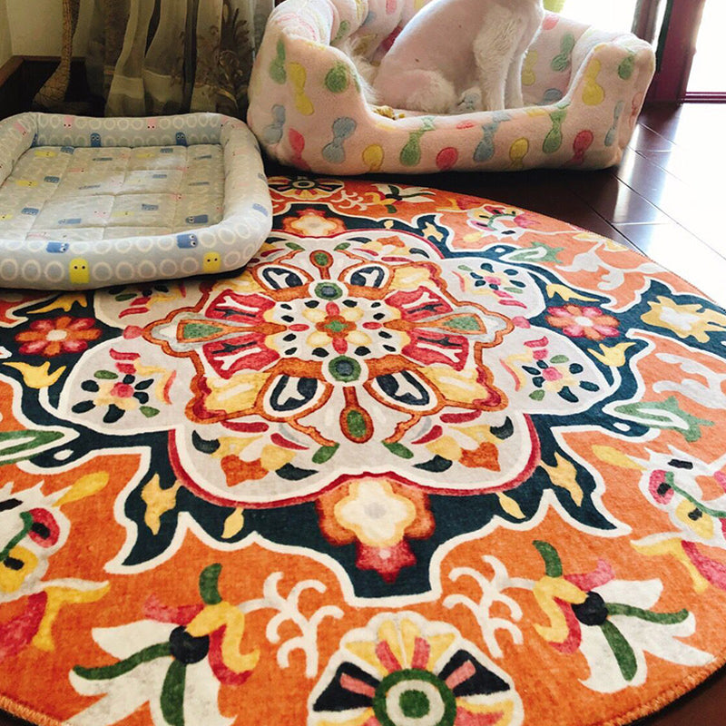 Unique Flower Pattern Rug Multicolor Moroccan Rug Polyester Pet Friendly Non-Slip Backing Washable Area Rug for Living Room