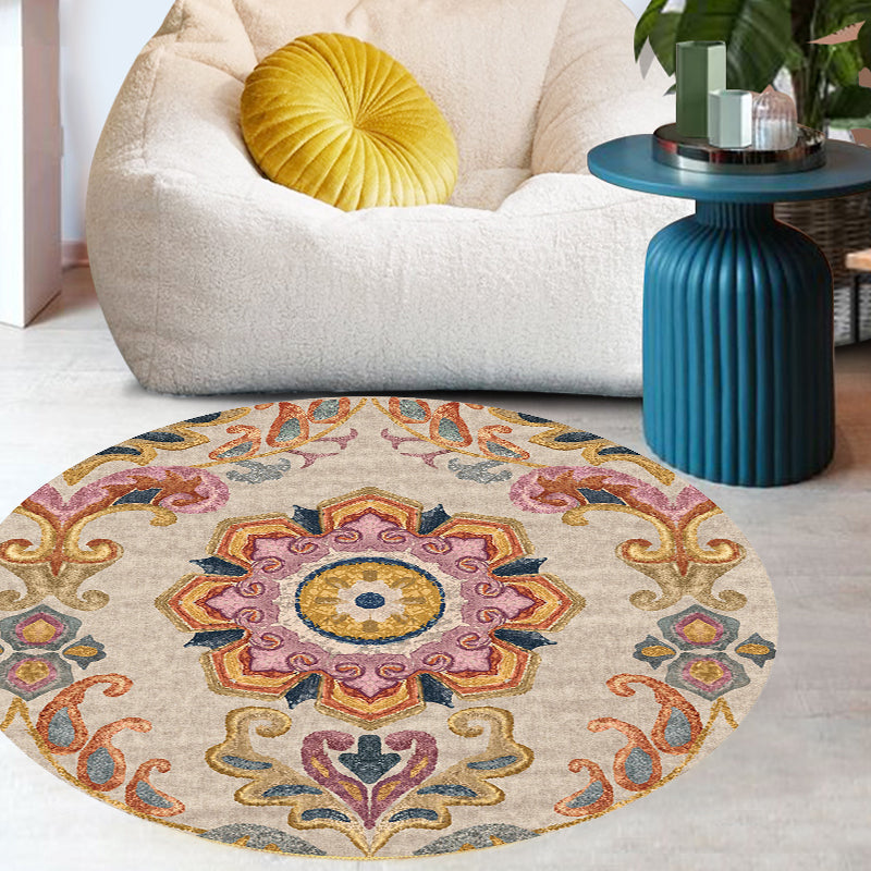 Unique Flower Pattern Rug Multicolor Moroccan Rug Polyester Pet Friendly Non-Slip Backing Washable Area Rug for Living Room