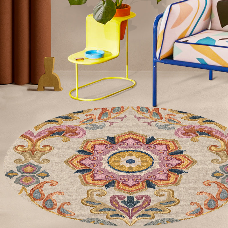 Unique Flower Pattern Rug Multicolor Moroccan Rug Polyester Pet Friendly Non-Slip Backing Washable Area Rug for Living Room