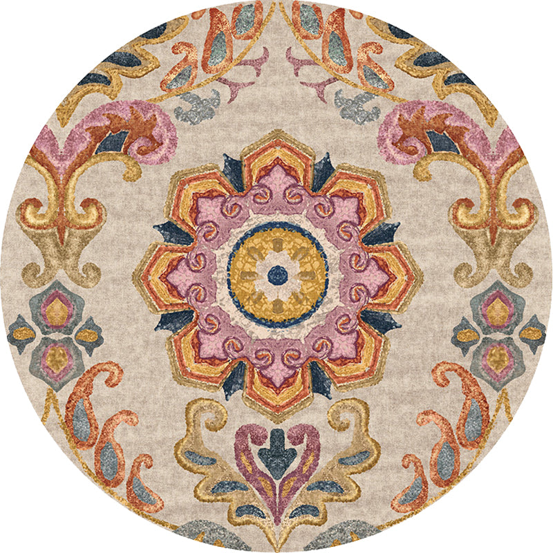 Unique Flower Pattern Rug Multicolor Moroccan Rug Polyester Pet Friendly Non-Slip Backing Washable Area Rug for Living Room