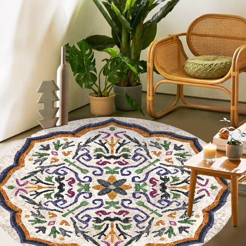 Unique Flower Pattern Rug Multicolor Moroccan Rug Polyester Pet Friendly Non-Slip Backing Washable Area Rug for Living Room