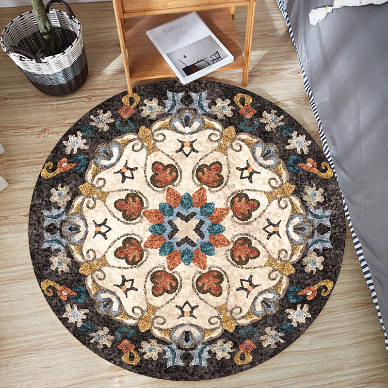 Unique Flower Pattern Rug Multicolor Moroccan Rug Polyester Pet Friendly Non-Slip Backing Washable Area Rug for Living Room