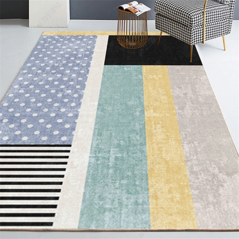 Modern Geometric Pattern Rug with Striped Red Multicolor Polyester Rug Washable Pet Friendly Non-Slip Area Rug for Living Room