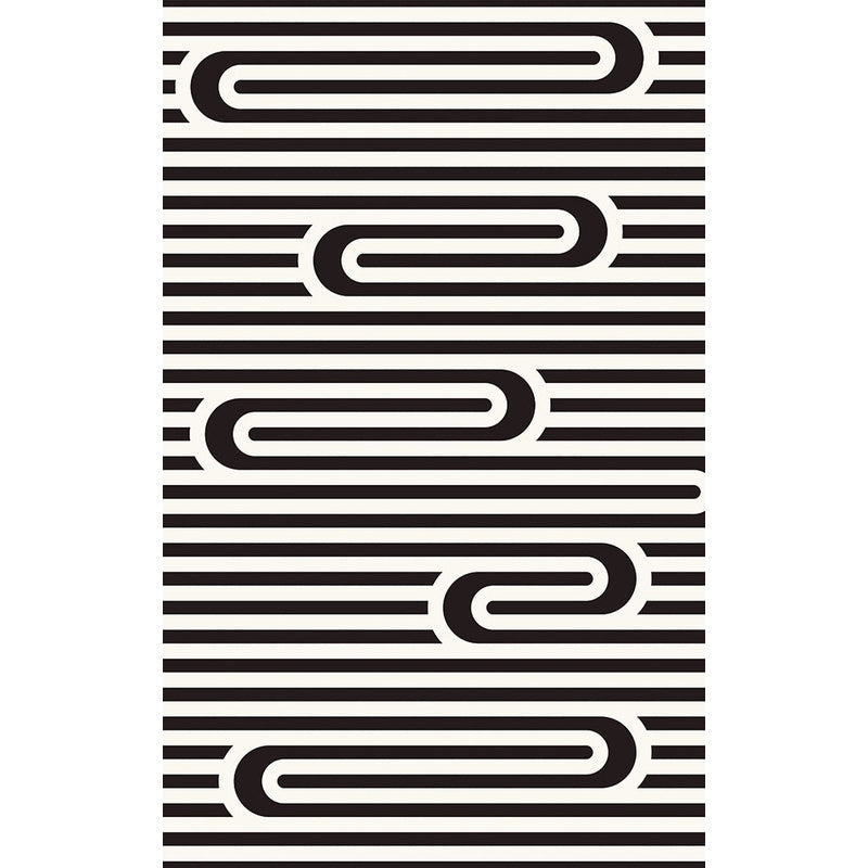 Modern Striped Pattern Rug Black and White Polyester Rug Washable Pet Friendly Non-Slip Area Rug for Living Room