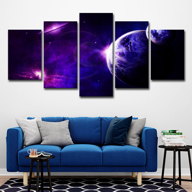 Purple Space Travel Wall Art Multi-Piece Science Fiction Boys Bedroom Canvas Print