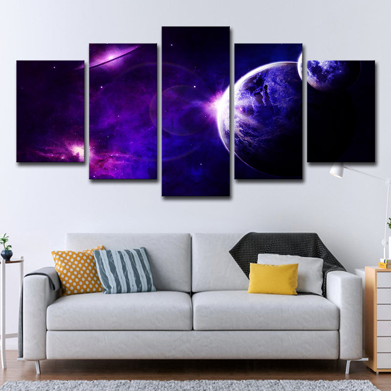 Purple Space Travel Wall Art Multi-Piece Science Fiction Boys Bedroom Canvas Print