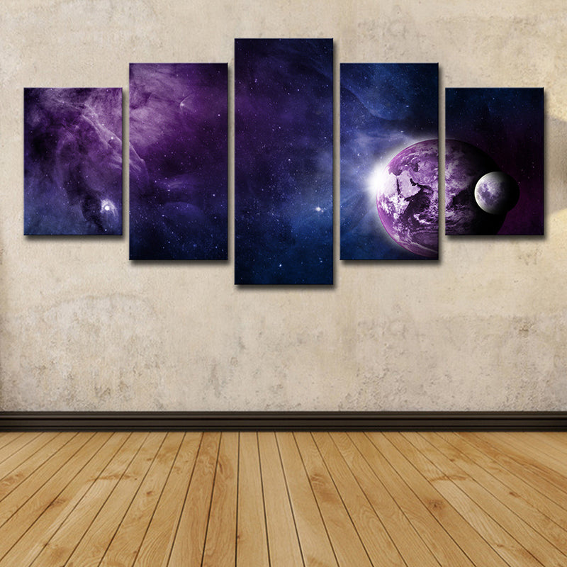 Purple Universe View Wall Art Star and Planet Kids Multi-Piece Canvas Print for Room