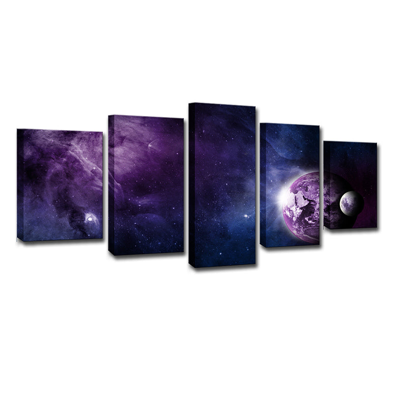 Purple Universe View Wall Art Star and Planet Kids Multi-Piece Canvas Print for Room