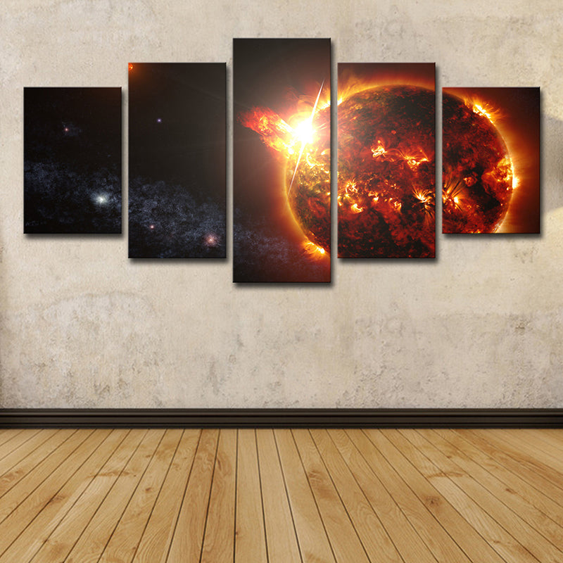 Exploding Planet Wall Art Decor Sci-Fi Splendid Universe Scene Canvas Print in Orange