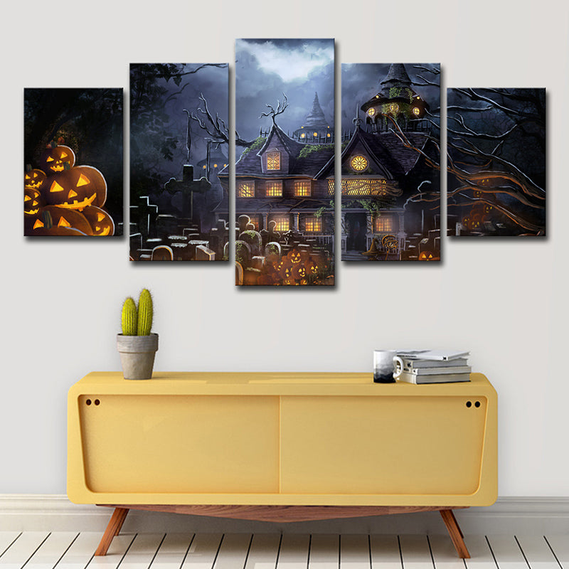 Black Halloween Parade Pumpkins Art Print Multi-Piece Kids Style Living Room Wall Decor