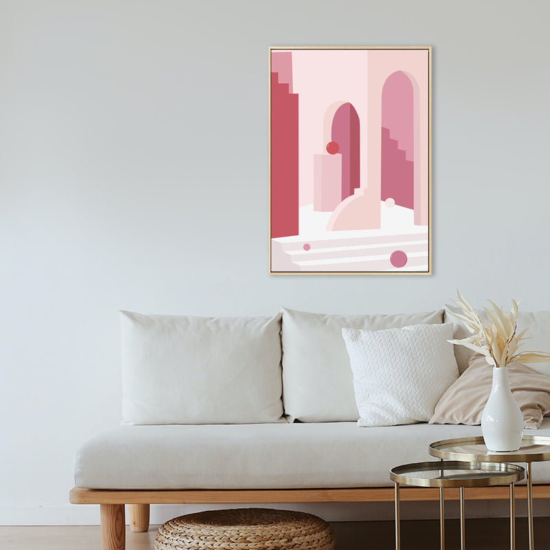 Nordic Style Indoor Staircase Painting in Soft Color Textured Canvas for Dining Room